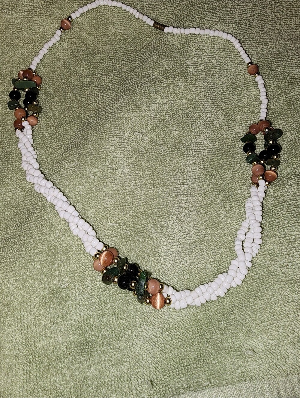 Vintage Long Multi-Strand White Glass Bead Necklace